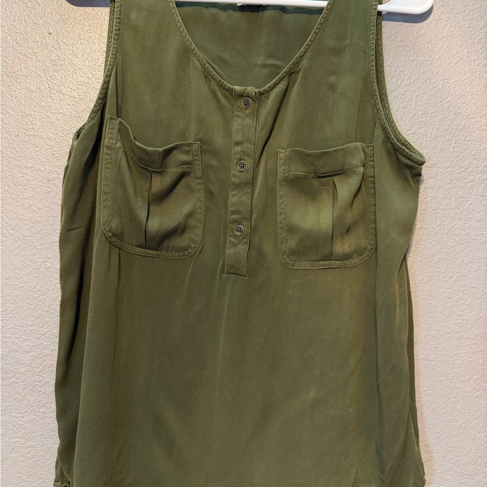 a.n.a Olive Green Sleeveless Pocket Henley Tank